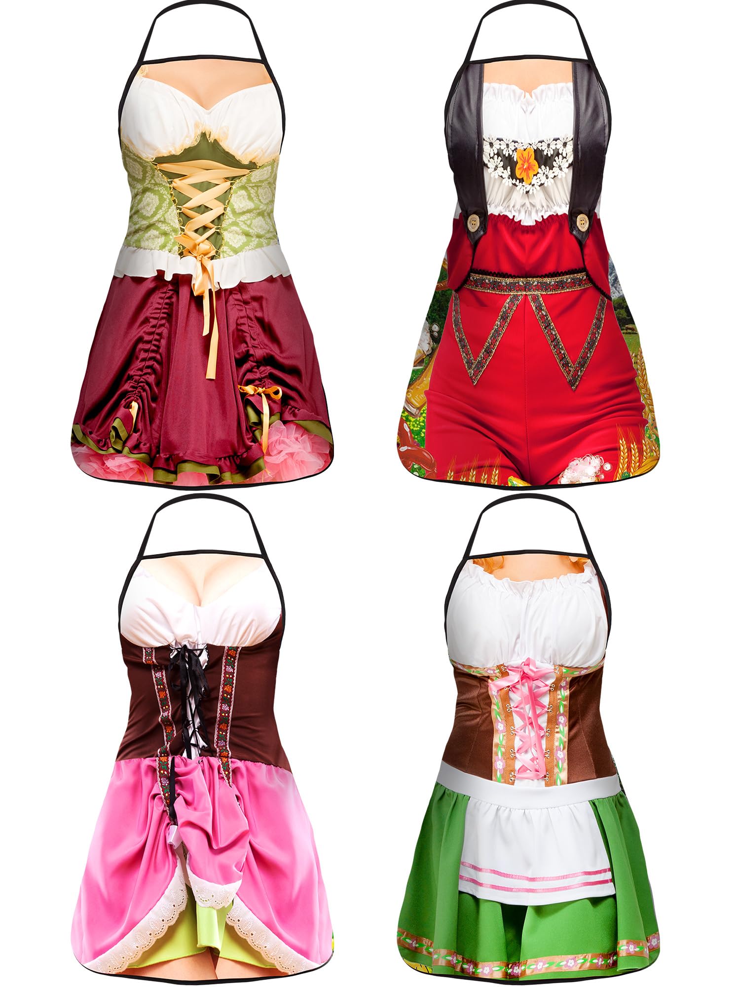 4 Pcs Oktoberfest Apron Oktoberfest Costumes Women German Dirndl Aprons Female Oktoberfest Outfit Waitress Novelty Dresses Oktoberfest Party Decorations for Kitchen Outdoor Cooking BBQ Party Supplies