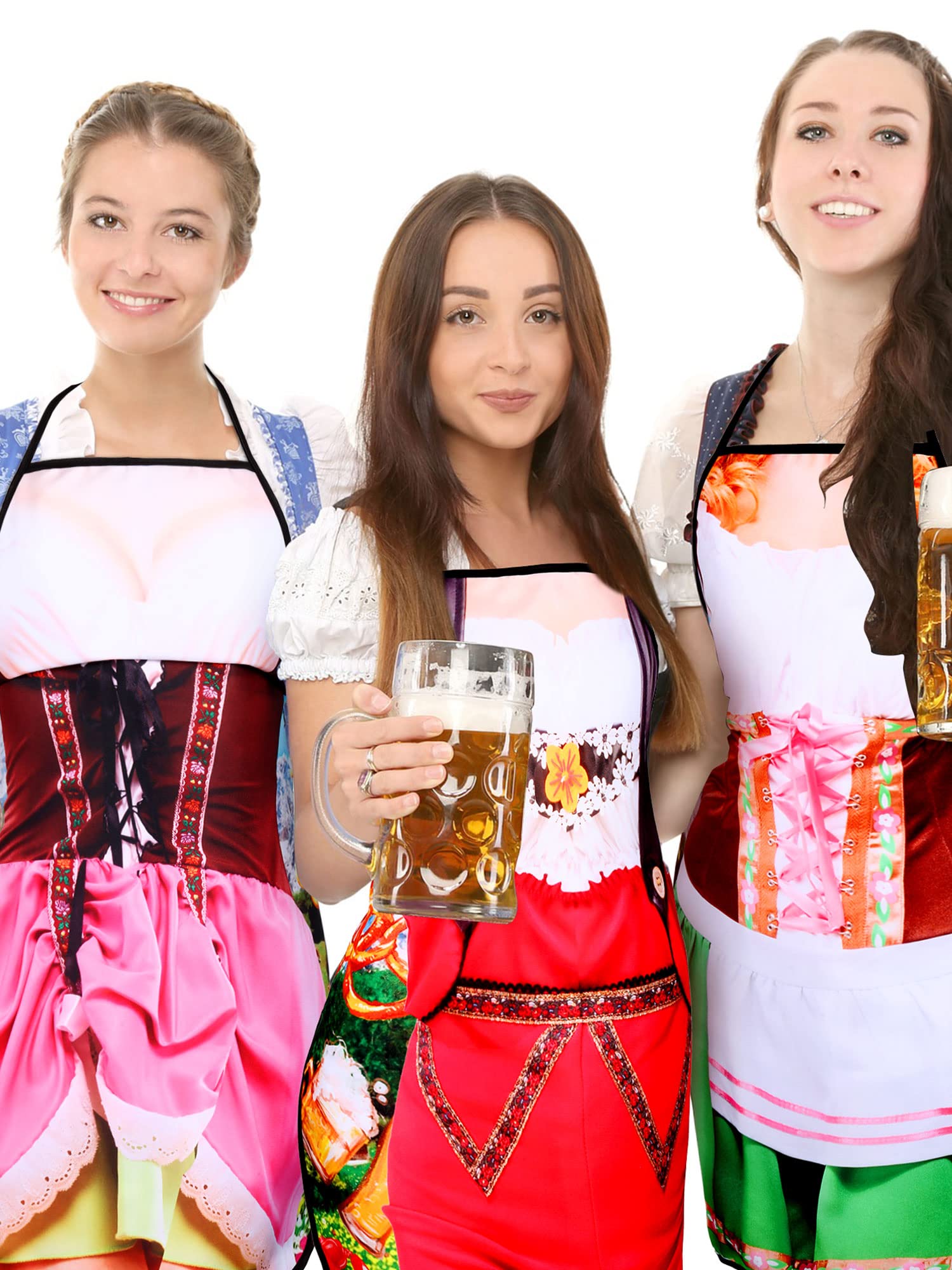 4 Pcs Oktoberfest Apron Oktoberfest Costumes Women German Dirndl Aprons Female Oktoberfest Outfit Waitress Novelty Dresses Oktoberfest Party Decorations for Kitchen Outdoor Cooking BBQ Party Supplies