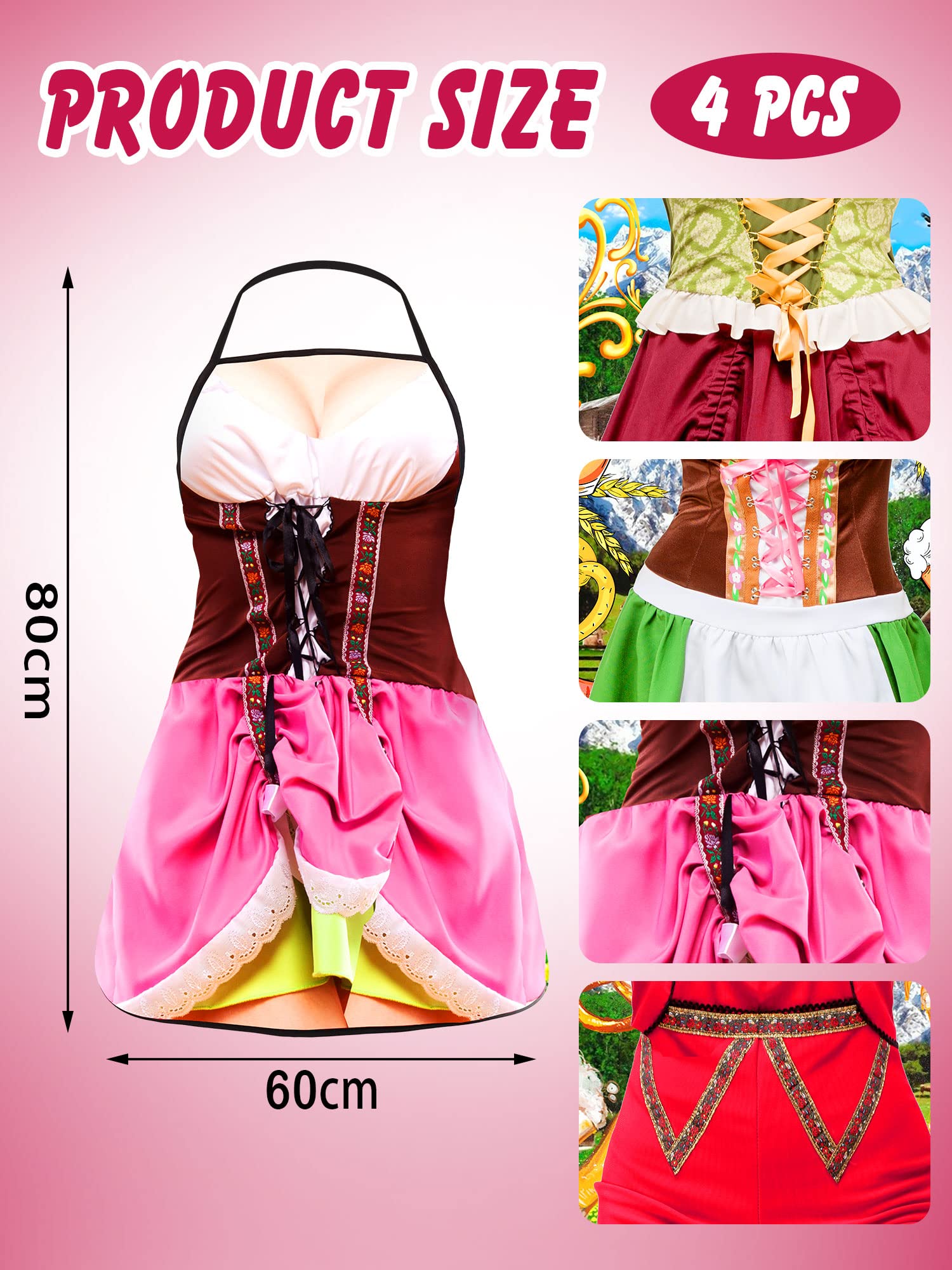 4 Pcs Oktoberfest Apron Oktoberfest Costumes Women German Dirndl Aprons Female Oktoberfest Outfit Waitress Novelty Dresses Oktoberfest Party Decorations for Kitchen Outdoor Cooking BBQ Party Supplies