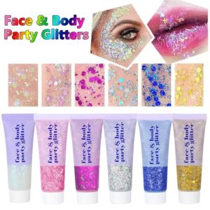 4 Colors Body Glitter Gel,Face Glitter Body Gel Singer Concerts Makeup,Sparkling Holographic Gel Long Lasting Chunky Sequins Glitters for Eye Lip Hair Nails,Festival Rave Accessories Halloween Makeup