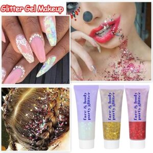 4 Colors Body Glitter Gel,Face Glitter Body Gel Singer Concerts Makeup,Sparkling Holographic Gel Long Lasting Chunky Sequins Glitters for Eye Lip Hair Nails,Festival Rave Accessories Halloween Makeup