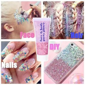 4 Colors Body Glitter Gel,Face Glitter Body Gel Singer Concerts Makeup,Sparkling Holographic Gel Long Lasting Chunky Sequins Glitters for Eye Lip Hair Nails,Festival Rave Accessories Halloween Makeup