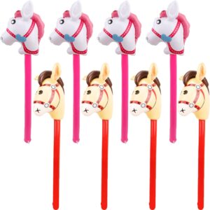 haconba 8 pieces 40 inch inflatable stick horse inflatable cowboy cowgirl pony horse head stick balloon for christmas birthday baby shower cowboy theme party supplies, pink brown