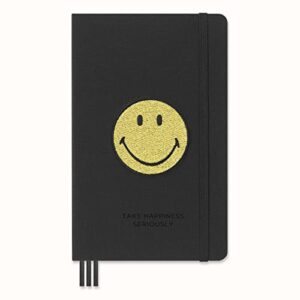 moleskine limited edition smiley positivity planner, hard cover, large (5" x 8.25"), undated planner, black, 240 pages