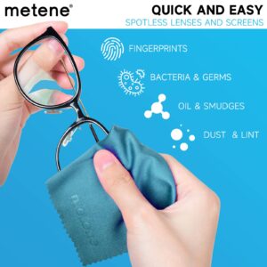 Metene 15 Pack Microfiber Cleaning Cloths (6"x7") in Individual Vinyl Pouches | Glasses Cleaning Cloth for Eyeglasses, Phone, Screens, Camera Lens and Other Delicate Surfaces Cleaner (Blue)