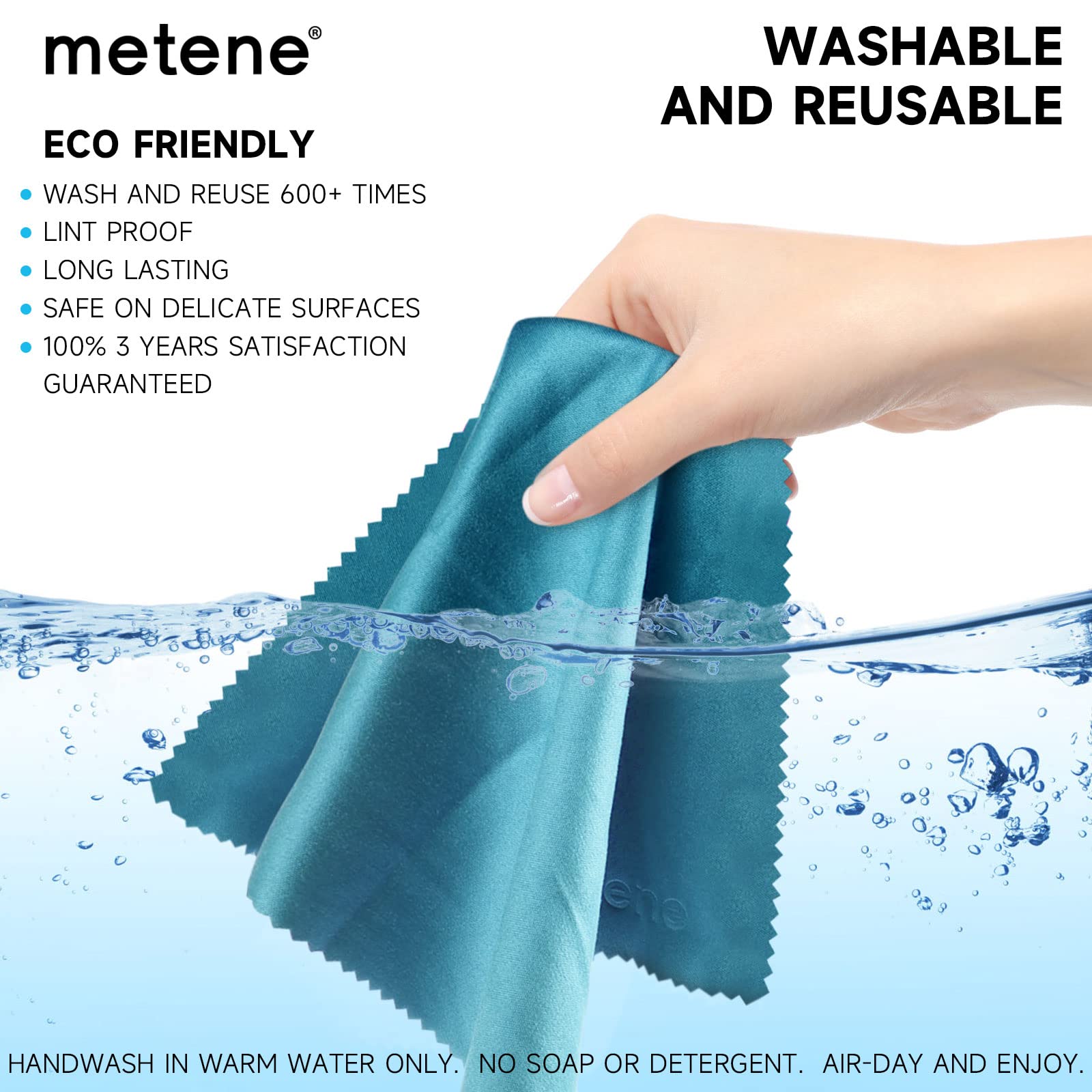 Metene 15 Pack Microfiber Cleaning Cloths (6"x7") in Individual Vinyl Pouches | Glasses Cleaning Cloth for Eyeglasses, Phone, Screens, Camera Lens and Other Delicate Surfaces Cleaner (Blue)