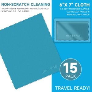 Metene 15 Pack Microfiber Cleaning Cloths (6"x7") in Individual Vinyl Pouches | Glasses Cleaning Cloth for Eyeglasses, Phone, Screens, Camera Lens and Other Delicate Surfaces Cleaner (Blue)