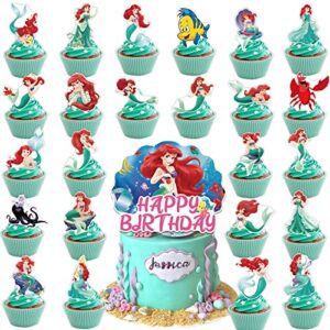 25pcs little mermaid ariel party cake decorations, cute little mermaid ariel birthday cupcake toppers cartoon mermaid ariel themed party favors for boys and girls birthday party decorations