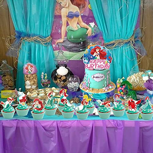 25Pcs Little Mermaid Ariel Party Cake Decorations, Cute Little Mermaid Ariel Birthday Cupcake Toppers Cartoon Mermaid Ariel Themed Party Favors for Boys and Girls Birthday Party Decorations