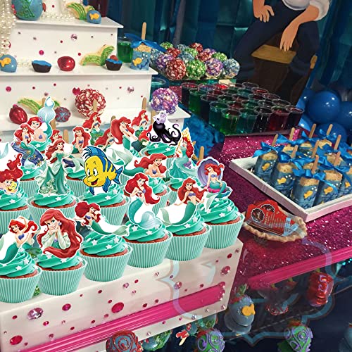 25Pcs Little Mermaid Ariel Party Cake Decorations, Cute Little Mermaid Ariel Birthday Cupcake Toppers Cartoon Mermaid Ariel Themed Party Favors for Boys and Girls Birthday Party Decorations