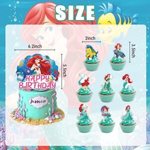 25Pcs Little Mermaid Ariel Party Cake Decorations, Cute Little Mermaid Ariel Birthday Cupcake Toppers Cartoon Mermaid Ariel Themed Party Favors for Boys and Girls Birthday Party Decorations