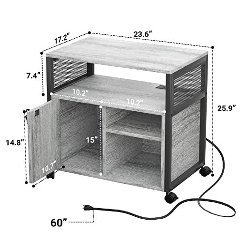 Unikito Rolling File Cabinet Lateral Office Filing Cabinets with Socket and USB Charging Port, Modern Printer Stand on Wheels Printer Cabinet with Door and Open Storage, Lockable, Black Oak