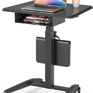 JOY worker Height Adjustable Rolling Laptop Desk with Shelf,Mobile Standing Desk,Pneumatic Mobile Laptop Table with Wheels for Couch Home Office School,Holds Up to 22lbs,Black