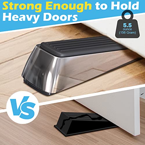 Wedge Door Stoppers for Bottom of Door: 2 Pack Heavy Duty Door Holder Metal & Rubber Door Stop, Anti-slip Floor Mount Door Stopper Keeps Your Door Open, Doorstops for Home Office Dorm Classroom Garage