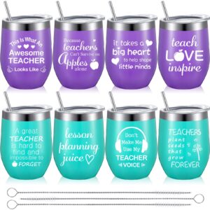 honeydak teacher appreciation gifts, gifts thank you, coffee mug for teachers, tumbler with straws lids and brushes graduation educators birthday christmas gift, 12 oz (purple, rose gold)