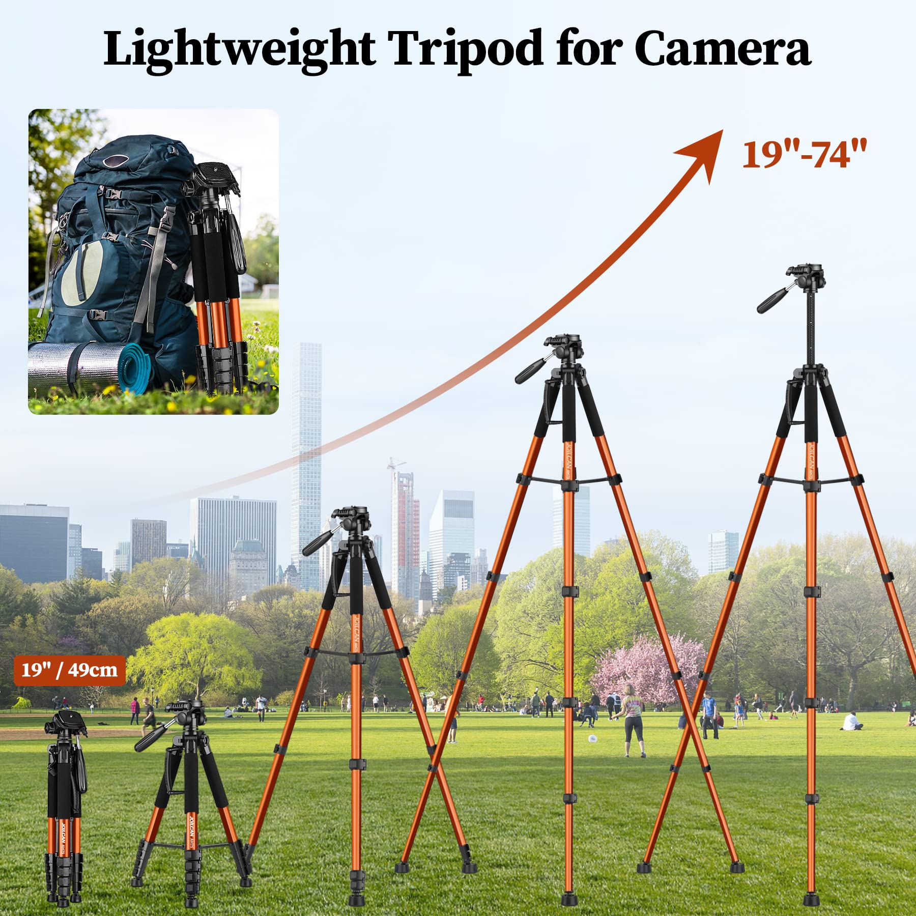 JOILCAN Tripod Camera Tripods, 74" Tripod for Camera Cell Phone Video Photography, Heavy Duty Tall Camera Tripod Stand, Professional Travel DSLR Tripods Compatible with Canon iPhone, Max Load 15 LB