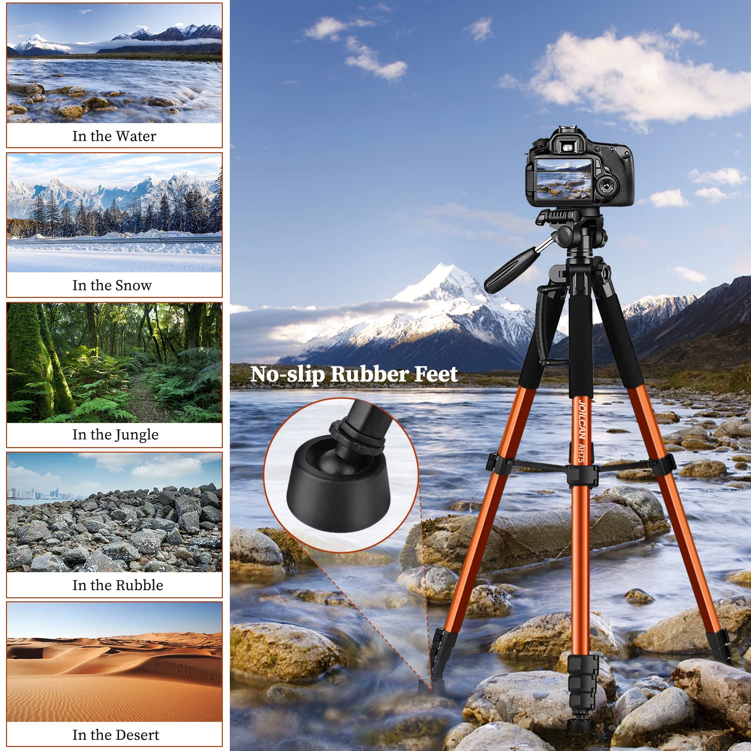 JOILCAN Tripod Camera Tripods, 74" Tripod for Camera Cell Phone Video Photography, Heavy Duty Tall Camera Tripod Stand, Professional Travel DSLR Tripods Compatible with Canon iPhone, Max Load 15 LB