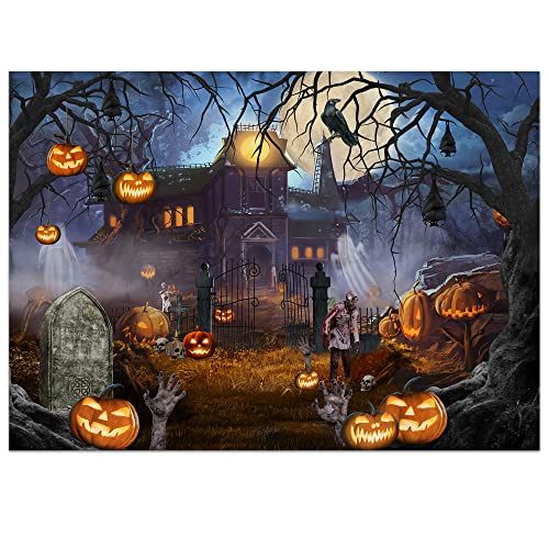 Halloween Backdrop, Halloween Ghost Castle Pumpkin Photo Backdrops for Photography 7x5ft, Halloween Night Castle Back Drops Background for Pictures Halloween Party Decorations Banner Booth Props