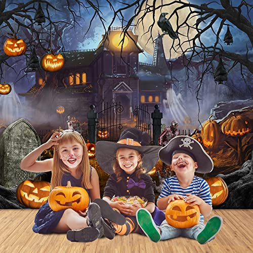 Halloween Backdrop, Halloween Ghost Castle Pumpkin Photo Backdrops for Photography 7x5ft, Halloween Night Castle Back Drops Background for Pictures Halloween Party Decorations Banner Booth Props