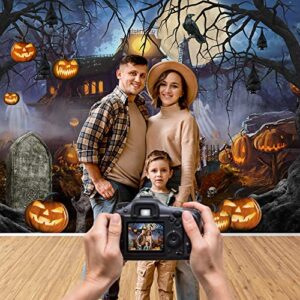 Halloween Backdrop, Halloween Ghost Castle Pumpkin Photo Backdrops for Photography 7x5ft, Halloween Night Castle Back Drops Background for Pictures Halloween Party Decorations Banner Booth Props