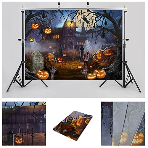 Halloween Backdrop, Halloween Ghost Castle Pumpkin Photo Backdrops for Photography 7x5ft, Halloween Night Castle Back Drops Background for Pictures Halloween Party Decorations Banner Booth Props