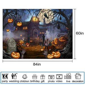 Halloween Backdrop, Halloween Ghost Castle Pumpkin Photo Backdrops for Photography 7x5ft, Halloween Night Castle Back Drops Background for Pictures Halloween Party Decorations Banner Booth Props