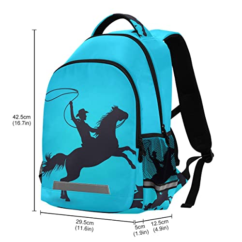 Glaphy Cowboy with Horse Backpack with Reflective Stripes, Laptop School Book Bag Lightweight Computer Backpacks for Men Women Kids