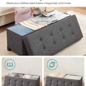 SONGMICS Storage Ottoman, Folding Storage Bench, Ottoman with Storage, Storage Ottoman Bench, for Living Room, Bedroom, 15 x 43.3 x 15.7 Inches, Dark Gray ULSF018G01