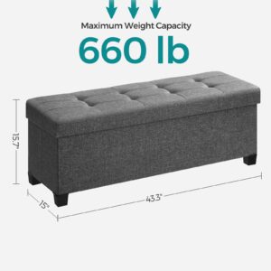 SONGMICS Storage Ottoman, Folding Storage Bench, Ottoman with Storage, Storage Ottoman Bench, for Living Room, Bedroom, 15 x 43.3 x 15.7 Inches, Dark Gray ULSF018G01