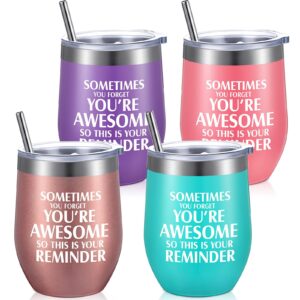 sieral 4 pcs thank you gifts for women appreciation wine tumbler staff employee teacher inspirational birthday graduation are awesome with straw stainless steel insulated 12 oz, multicolor