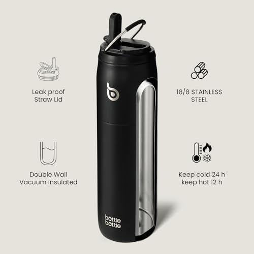 BOTTLE BOTTLE Stainless Steel Water Bottle with Straw and Lid, 32oz Vacuum Insulated Water Bottle Flask, Stay Cold for 24 Hrs, Hot for 12 Hrs, Leak-Proof Wide Mouth Sports water bottle, white