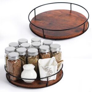 [ 2 pack ] 9" & 10" wood lazy susan organizers with steel sides, lazy susan turntable for cabinet, kitchen turntable storage for table, countertop, pantry