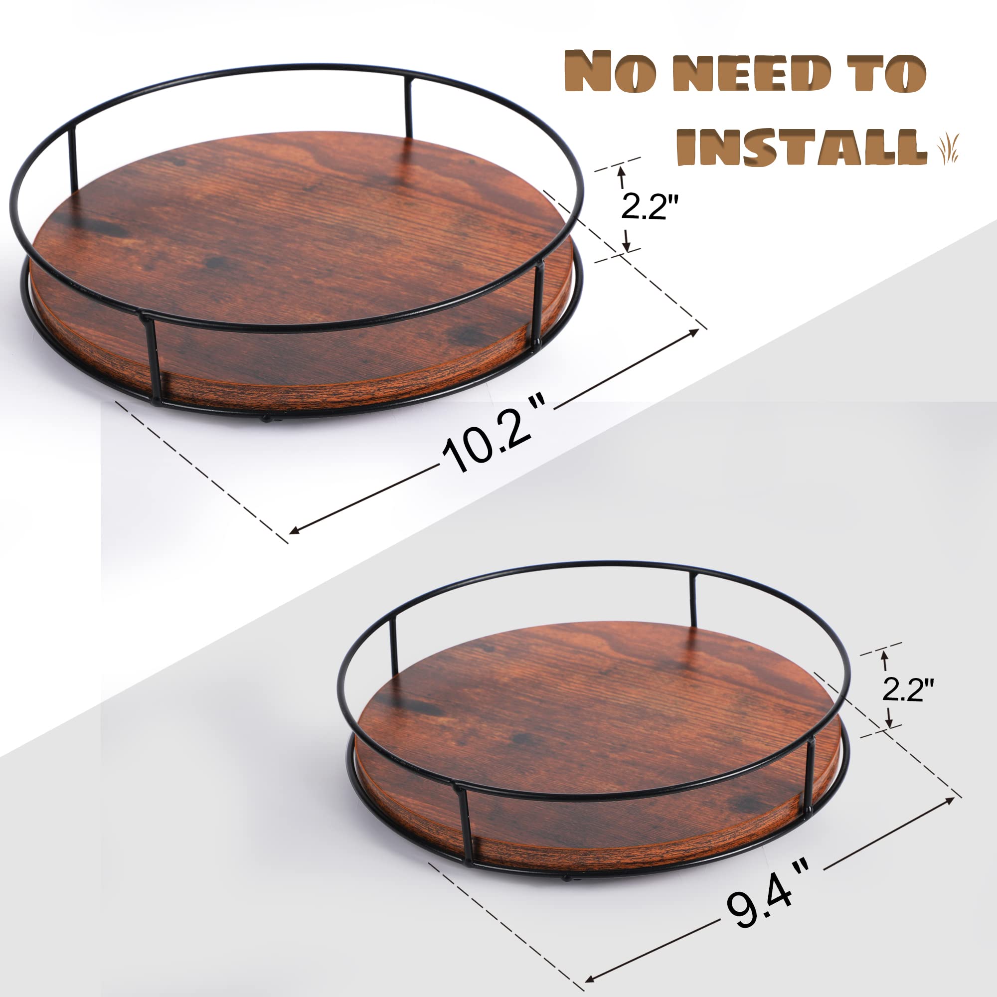 [ 2 Pack ] 9" & 10" Wood Lazy Susan Organizers with Steel Sides, Lazy Susan Turntable for Cabinet, Kitchen Turntable Storage for Table, Countertop, Pantry