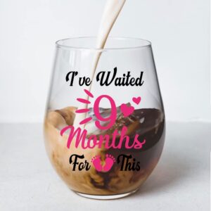 Perfectinsoy I've Waited 9 Months For This Wine Glass with Gift Box, Funny New Mom Stemless Wine Glass, Mother's Day Gift for Mom, Birthday Gifts for New Mom, Post Pregnancy Gifts for New Mom (girl