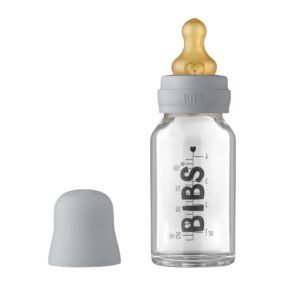 bibs baby glass bottle. anti-colic. round natural rubber latex nipple. supports natural breastfeeding, complete set - 110 ml, cloud