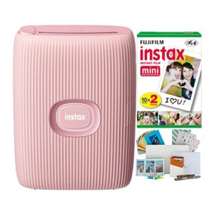 fujifilm instax mini link 2 instant smartphone printer (soft pink) bundle instax mini twin film pack (20 exposures) and instax film kit (3 items)