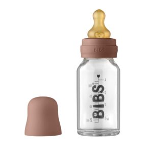 BIBS Baby Glass Bottle. Anti-Colic. Round Natural Rubber Latex Nipple. Supports Natural Breastfeeding, Complete Set - 110 ml, Woodchuck