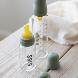 BIBS Baby Glass Bottle. Anti-Colic. Round Natural Rubber Latex Nipple. Supports Natural Breastfeeding, Complete Set - 110 ml, Woodchuck
