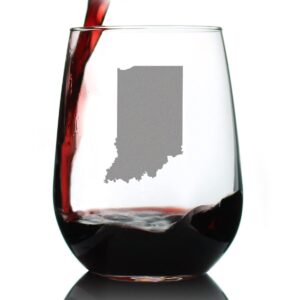 indiana state outline stemless wine glass - state themed drinking decor and gifts for hoosier women & men - large 17 oz glasses