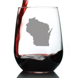 wisconsin state outline stemless wine glass - state themed drinking decor and gifts for wisconsinite women & men - large 17 oz glasses