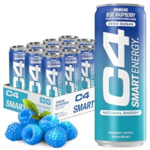 c4 smart energy drink – boost focus and energy with zero sugar, natural energy, and nootropics - 200mg caffeine - blue raspberry (12oz pack of 12)