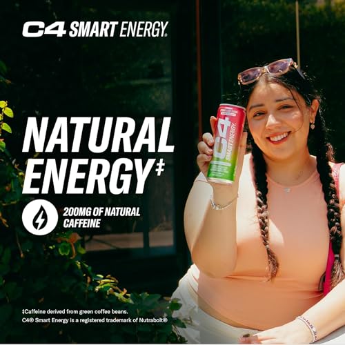 C4 Smart Energy Drink – Boost Focus and Energy with Zero Sugar, Natural Energy, and Nootropics - 200mg Caffeine - Blue Raspberry (12oz Pack of 12)