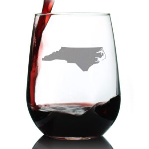 north carolina state outline stemless wine glass - state themed drinking decor and gifts for north carolinian women & men - large 17 oz glasses