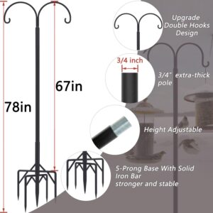 Bird Feeder Pole,Double Shepherds Hooks for Outdoor,5 Base Prongs Adjustable Bird Feeder Stand for Hanging Heavy Duty Bird Feeder,Plant Baskets,Garden Plant Hanger Stands(78Inch,2 Pack)