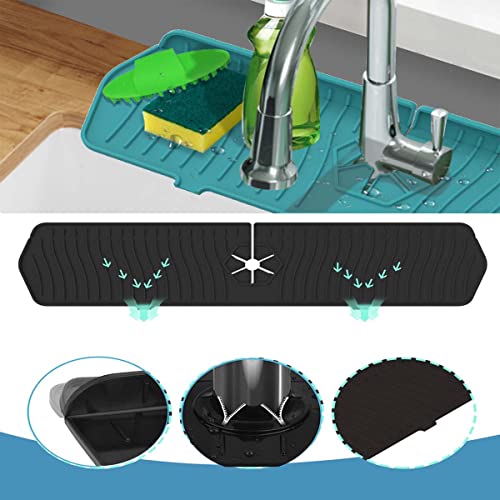 Silicone Faucet Handle Drip Catcher Tray Sink Splash Guard behind Faucet for Kitchen Sink & Bathroom Sink Mat Countertop Protector (Black M)