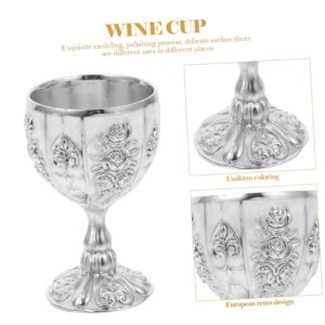 Reusable Coffee Cup 2pcs Wine Cup Metal Sake Cup Retro Drinkware Wine Goblet Antique Shot Glass Wine Tumbler Banquet Cups for Whisky Coffee Latte Sake Tea Silver Cup