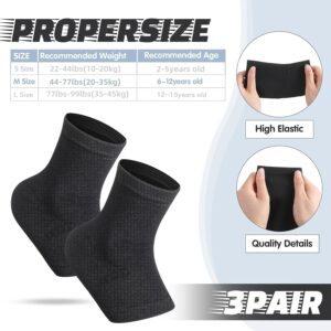 Tarpop 3 Pair Ankle Compression Sleeves for Kids Ankle Brace Compression Sleeves Foot Arch Support Sleeve Sock for Girls Ankle Sports Running Dance Fitness Gymnastics (Black, Medium)