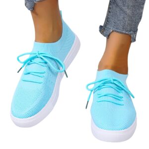 MLAGJSS Sock Sneakers Silp On Leather Shoes Women's Hiking Shoes Flat Sneakers Women Flats Comfortable Dressy(628jia466#01 Blue,Size 7.5)