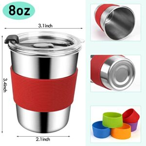 ShineMe 8oz Kids Cups Spill Proof, 5pack Stainless Steel Sippy Cups with Lids and Silicone Sleeves, Reusable Toddler Cups for Hot and Cold Drinks, BPA Free Snack Cups Apply for Indoor/Outdoor