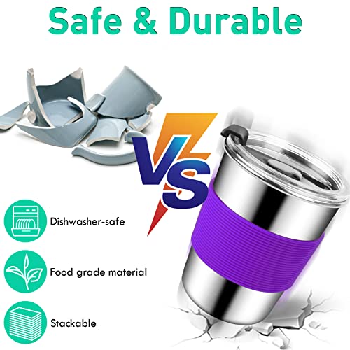 ShineMe 8oz Kids Cups Spill Proof, 5pack Stainless Steel Sippy Cups with Lids and Silicone Sleeves, Reusable Toddler Cups for Hot and Cold Drinks, BPA Free Snack Cups Apply for Indoor/Outdoor